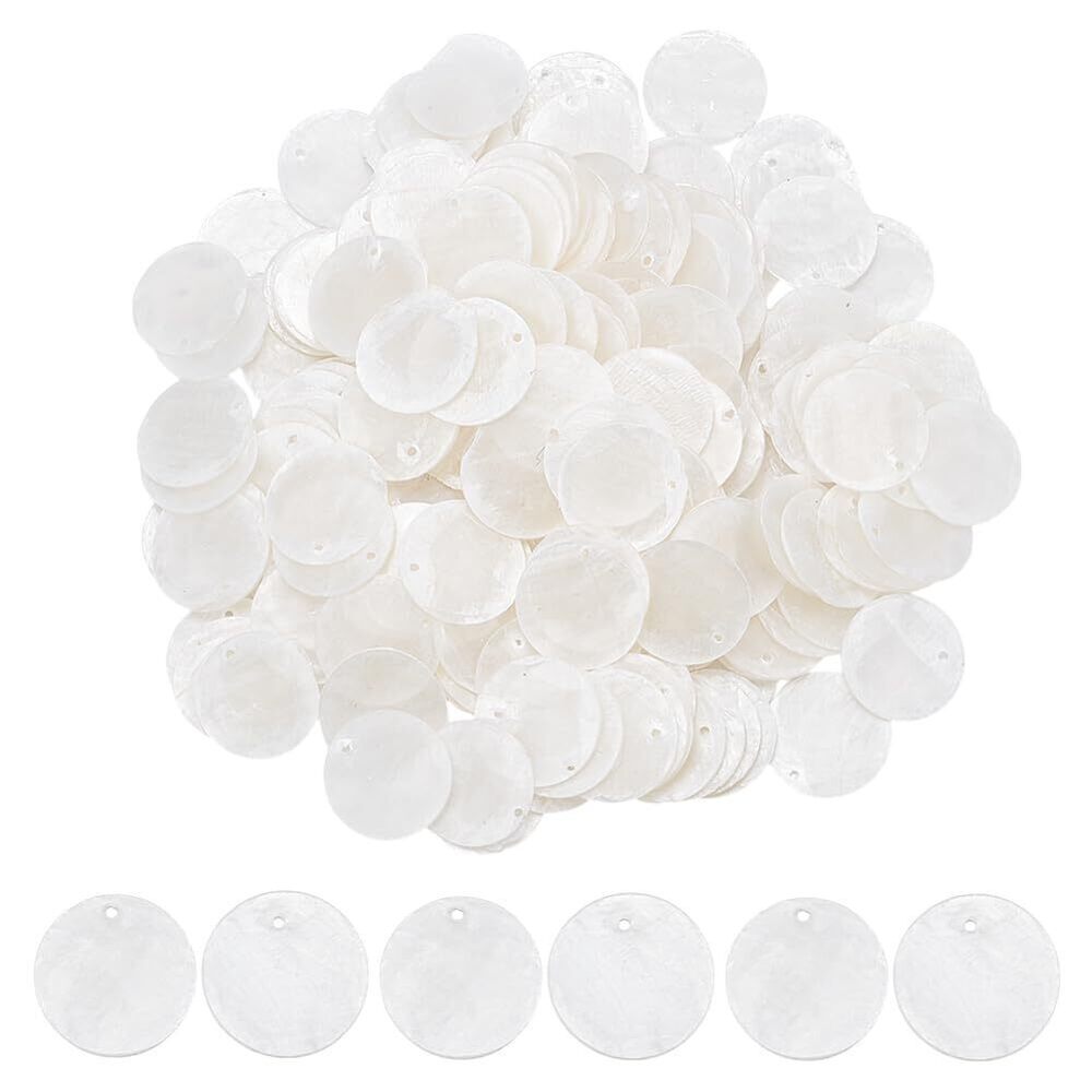 6214 200Pcs Flat Round Shell Charms Bulk 0.59 Inch White Disc Blank Shell